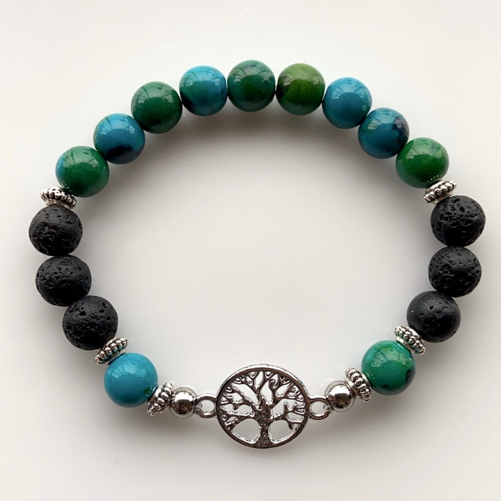 Chrysocolla lava rock tree of life bead bracelet - Picture 7 of 11